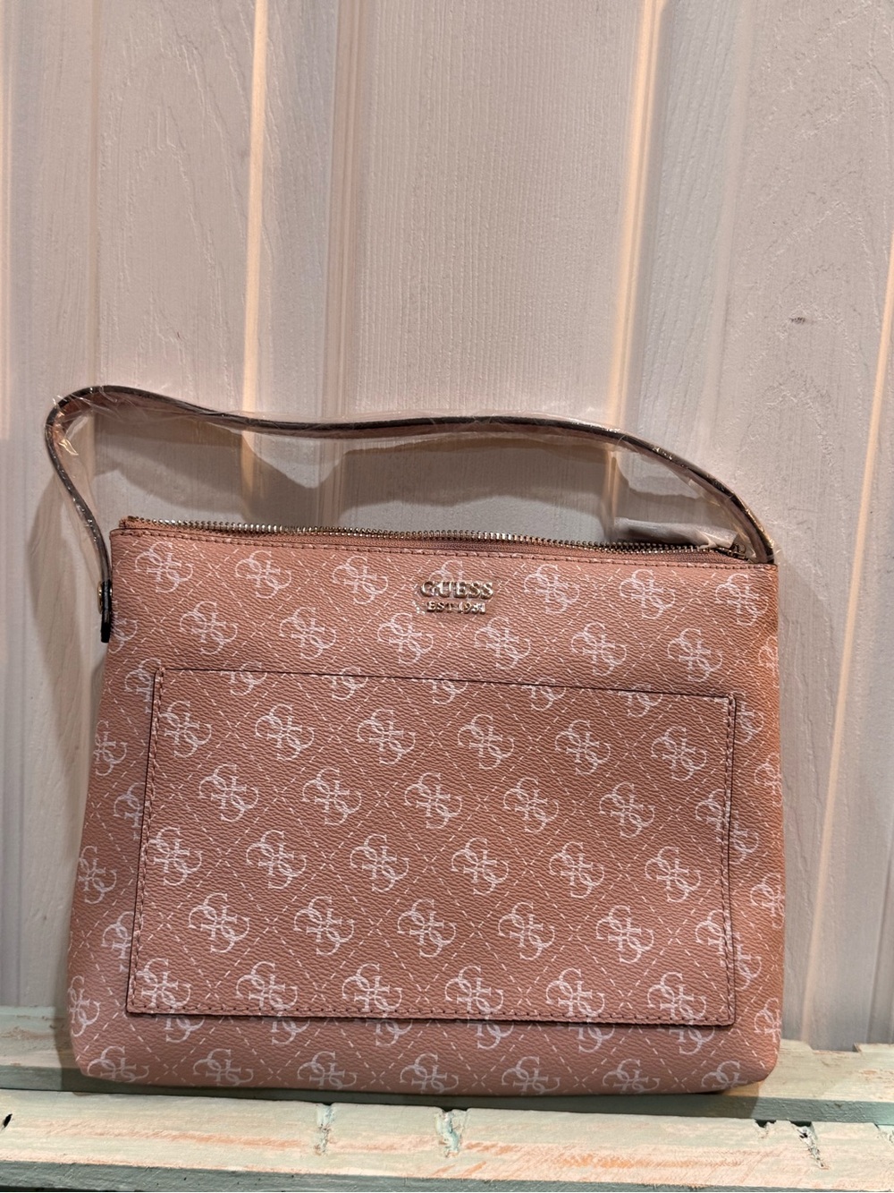 GUESS Rose Pink Logo-Print Shoulder Bag